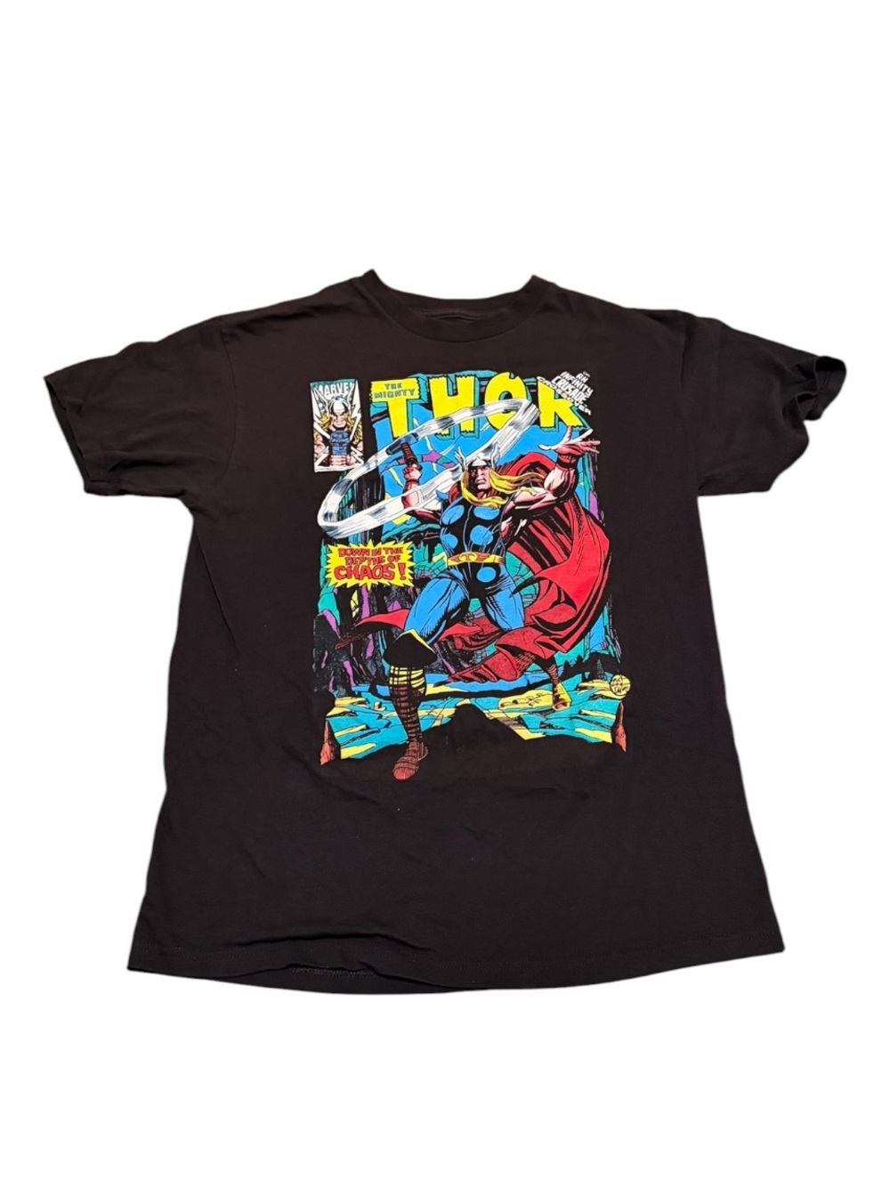 Marvel Black Thor Comic Panel Tee with Red Cape and Blue Costume